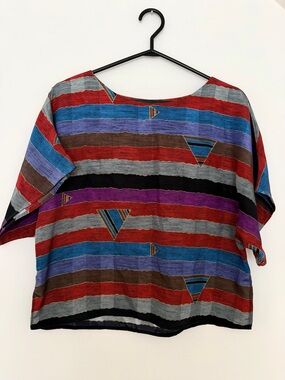 Vintage Louben vibrant multicoloured geometric striped boxy dolman top - L